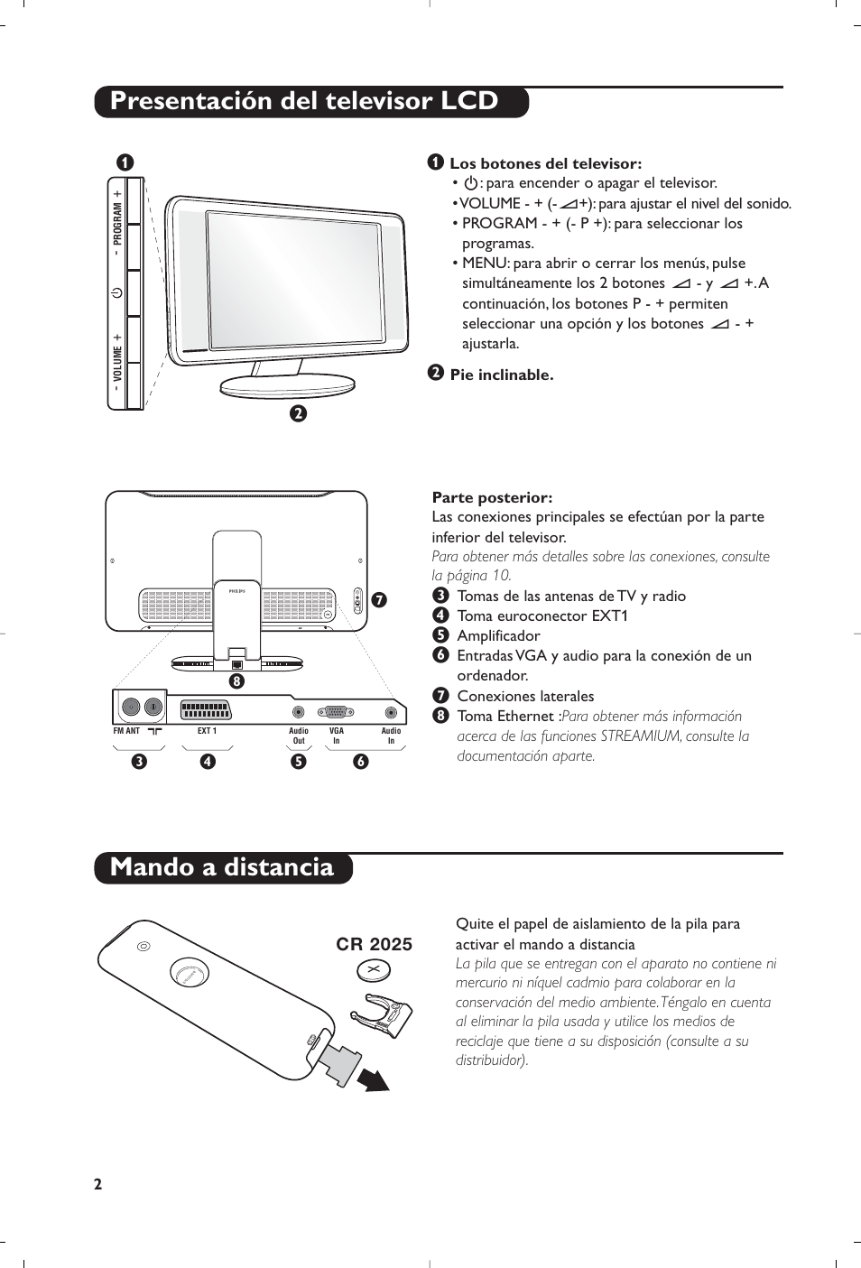 Presentación del televisor lcd mando a distancia | Philips Streamium Flat TV User Manual | Page 112 / 136