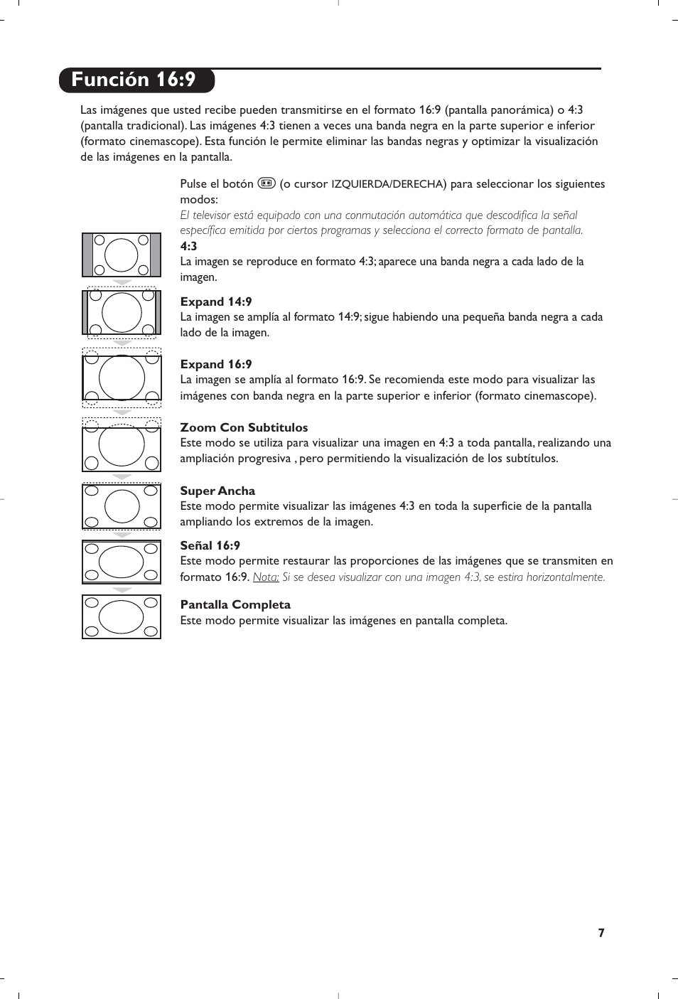 Función 16:9 | Philips Streamium Flat TV User Manual | Page 117 / 136