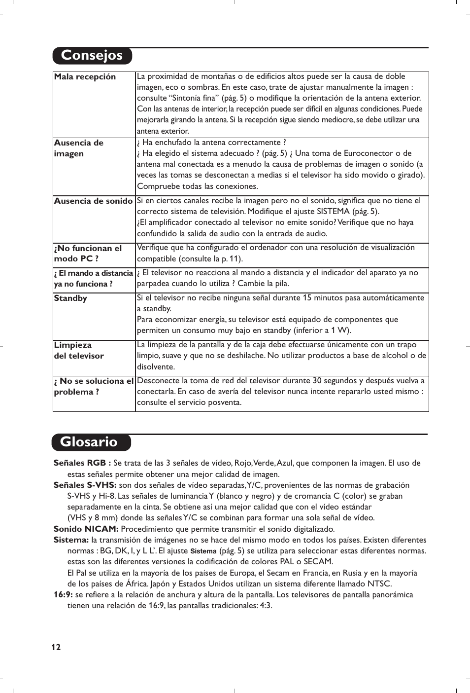 Glosario, Consejos | Philips Streamium Flat TV User Manual | Page 122 / 136