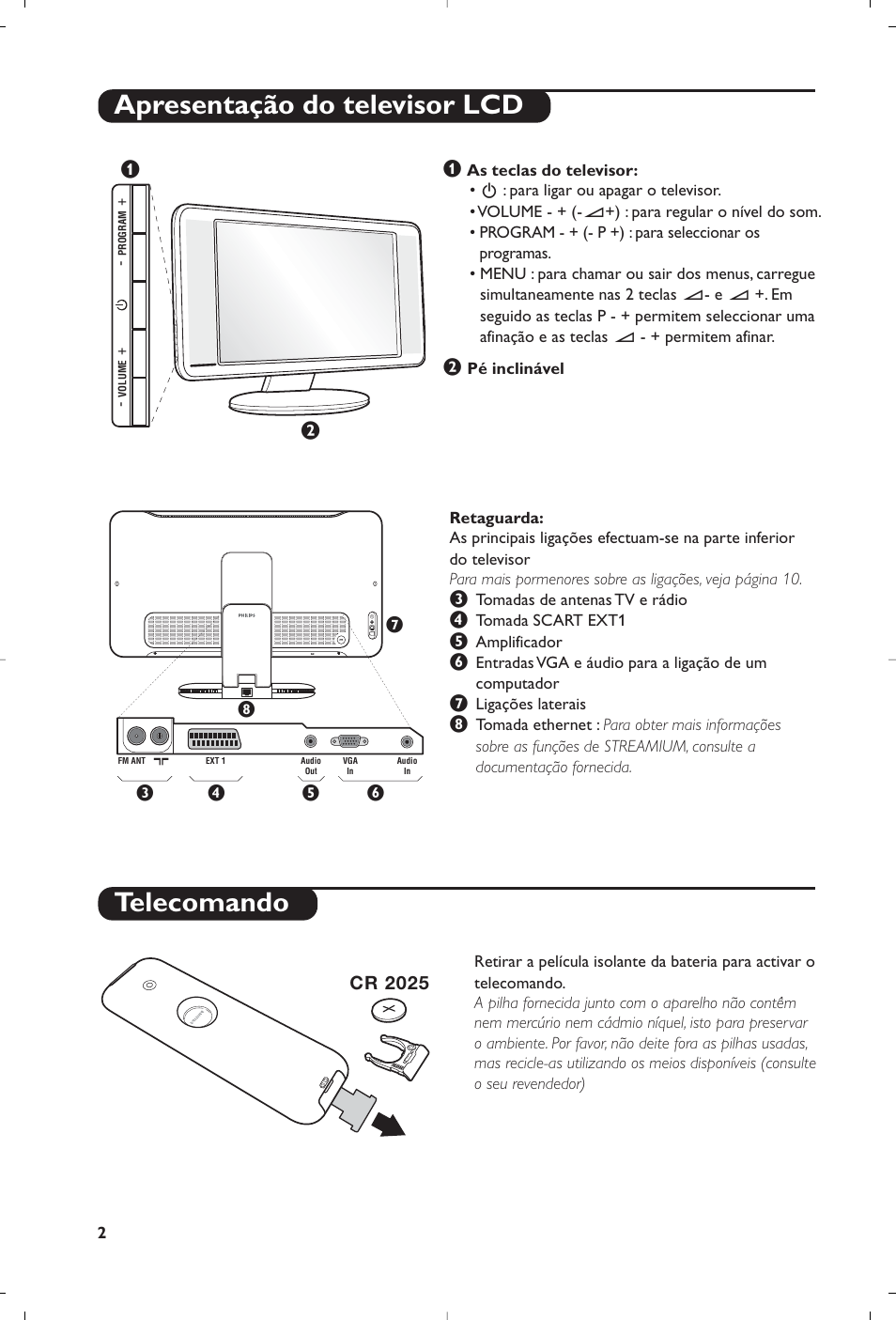 Apresentação do televisor lcd telecomando | Philips Streamium Flat TV User Manual | Page 124 / 136