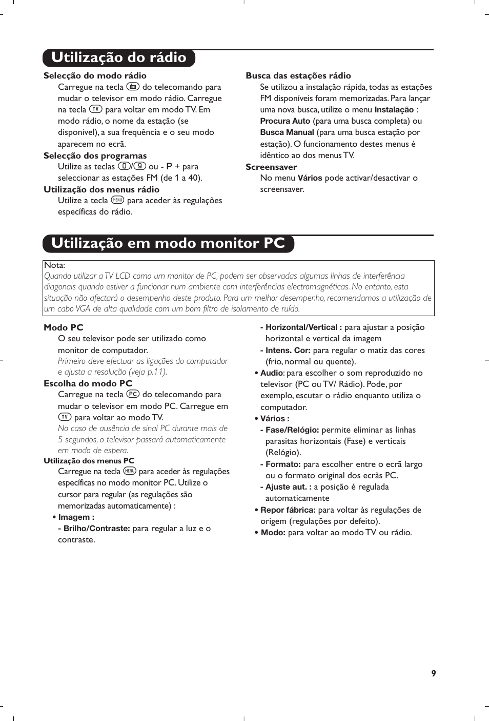 Utilização do rádio utilização em modo monitor pc | Philips Streamium Flat TV User Manual | Page 131 / 136