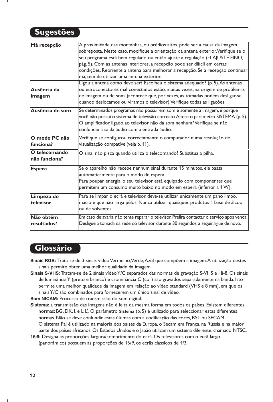 Glossário, Sugestões | Philips Streamium Flat TV User Manual | Page 134 / 136