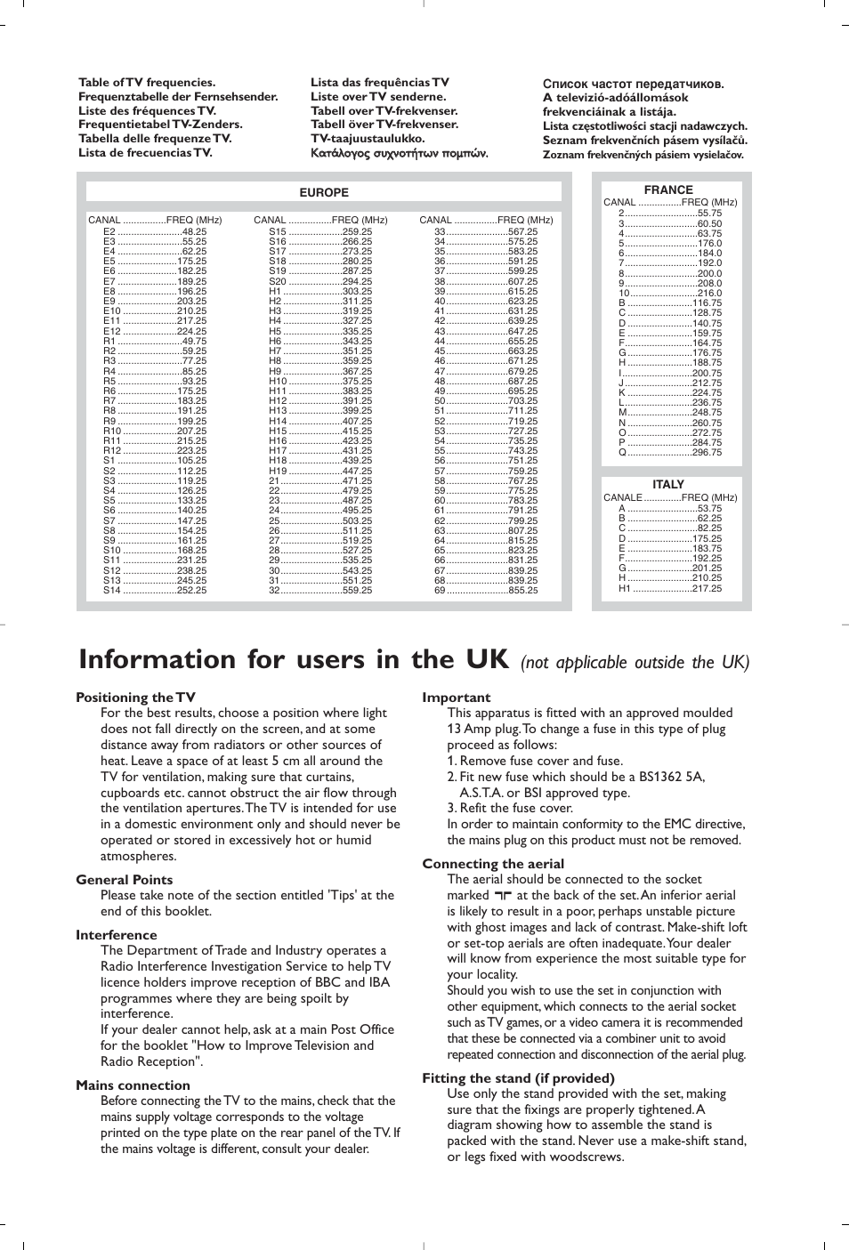 Information for users in the uk, Not applicable outside the uk) | Philips Streamium Flat TV User Manual | Page 135 / 136