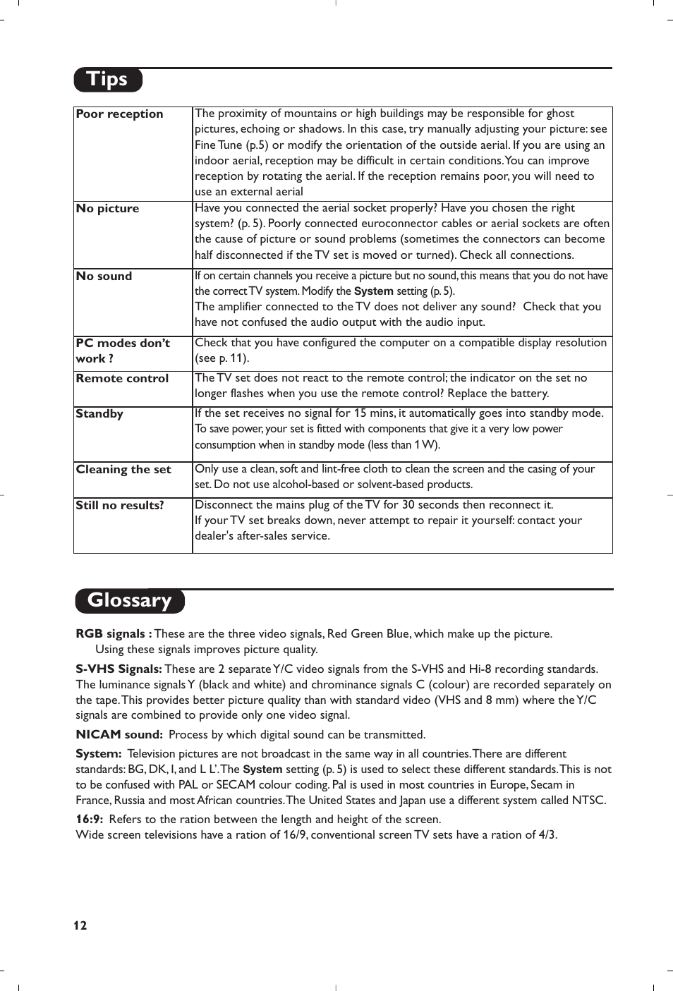 Glossary, Tips | Philips Streamium Flat TV User Manual | Page 14 / 136