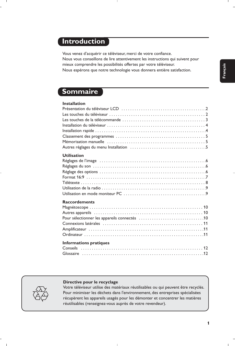 Introduction sommaire | Philips Streamium Flat TV User Manual | Page 15 / 136