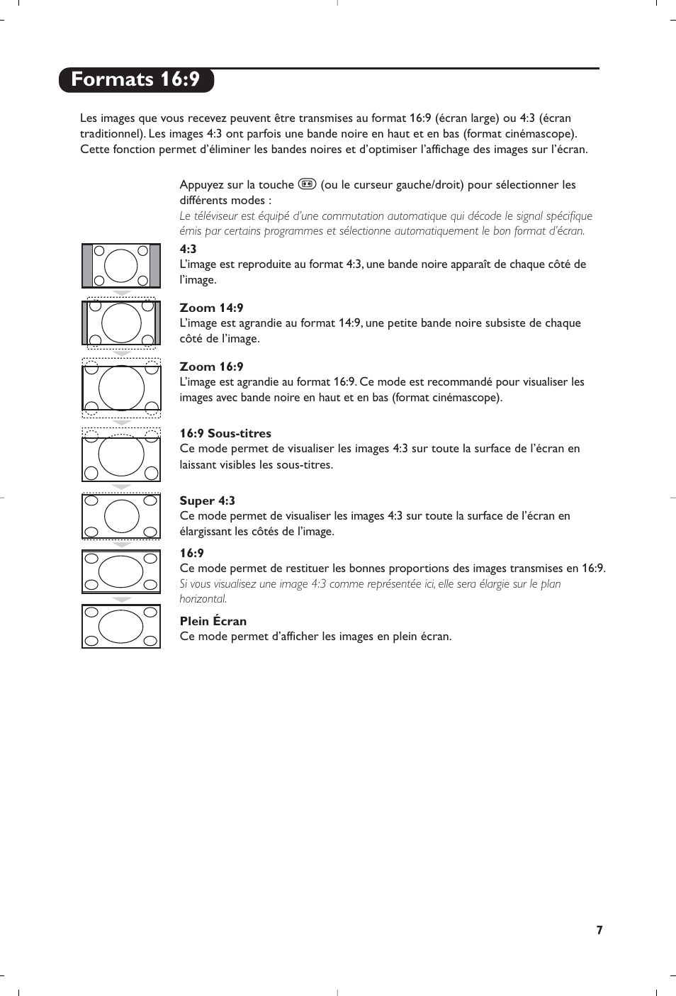 Formats 16:9 | Philips Streamium Flat TV User Manual | Page 21 / 136