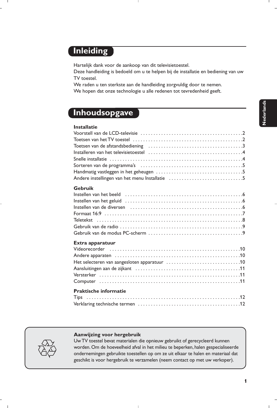 Inleiding inhoudsopgave | Philips Streamium Flat TV User Manual | Page 27 / 136