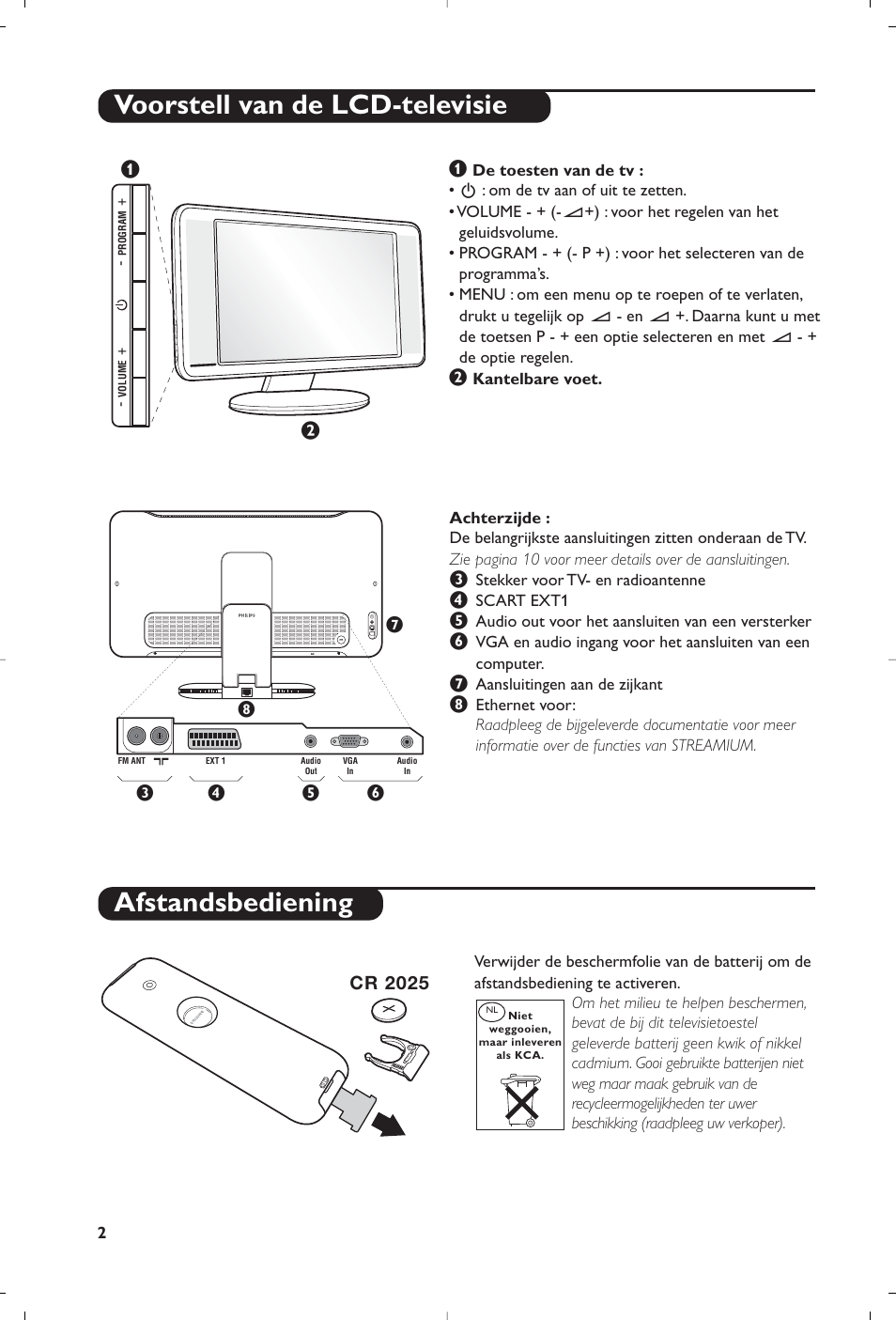 Voorstell van de lcd-televisie afstandsbediening, Cr 2025 | Philips Streamium Flat TV User Manual | Page 28 / 136