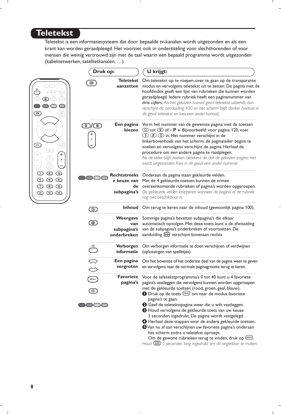 Teletekst, У т с | Philips Streamium Flat TV User Manual | Page 34 / 136