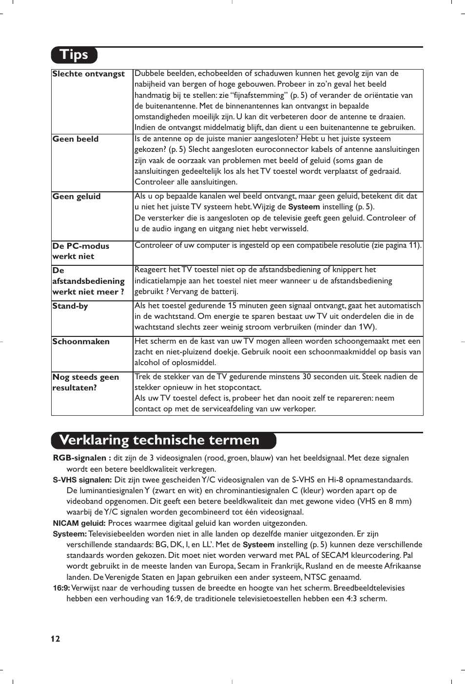 Verklaring technische termen, Tips | Philips Streamium Flat TV User Manual | Page 38 / 136