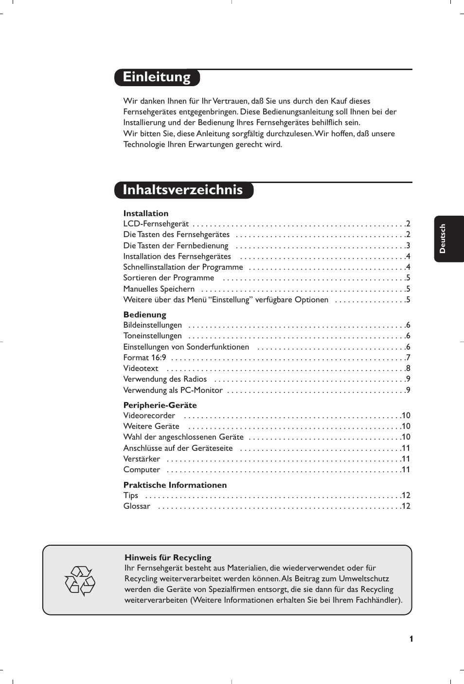 Einleitung inhaltsverzeichnis | Philips Streamium Flat TV User Manual | Page 39 / 136