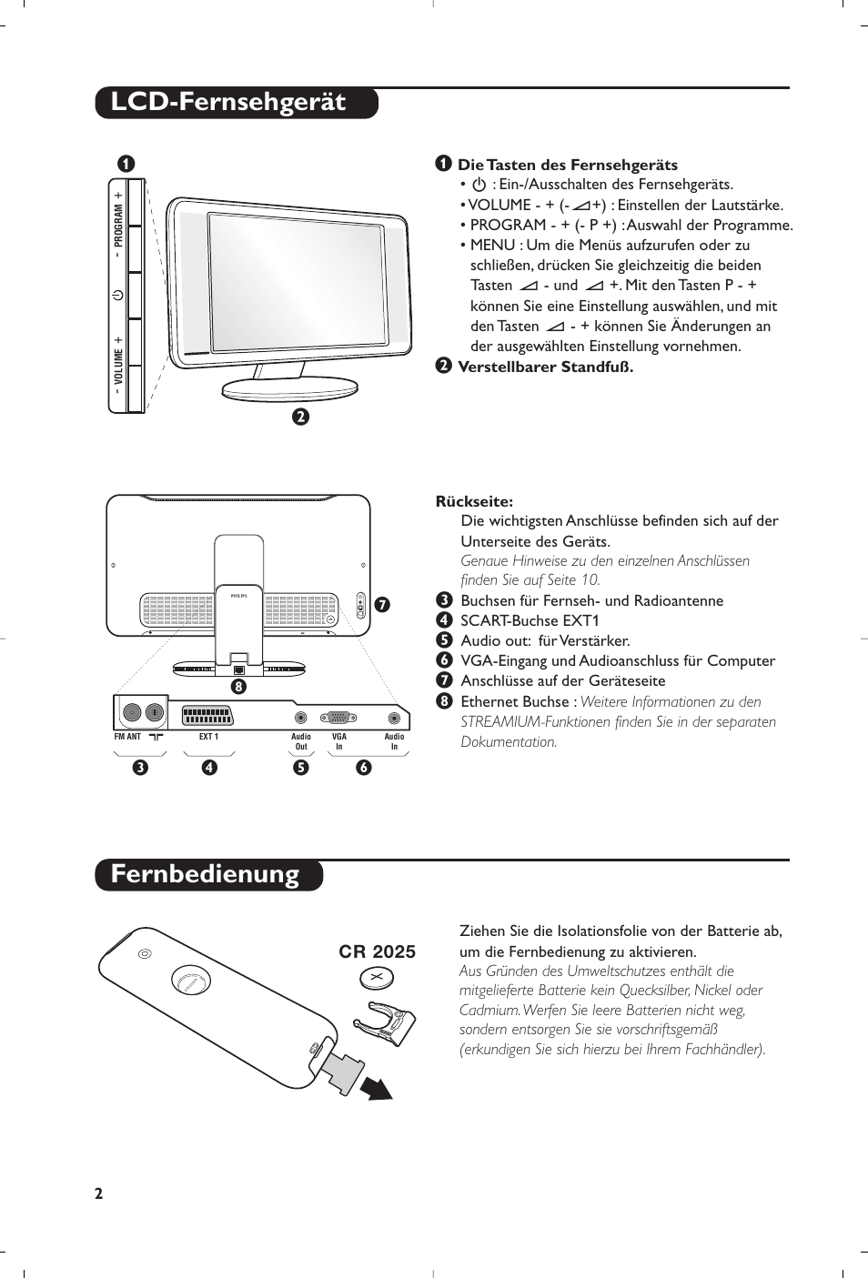 Lcd-fernsehgerät fernbedienung | Philips Streamium Flat TV User Manual | Page 40 / 136