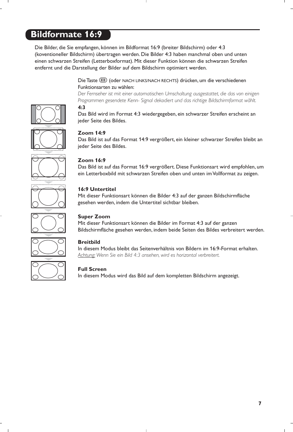 Bildformate 16:9 | Philips Streamium Flat TV User Manual | Page 45 / 136