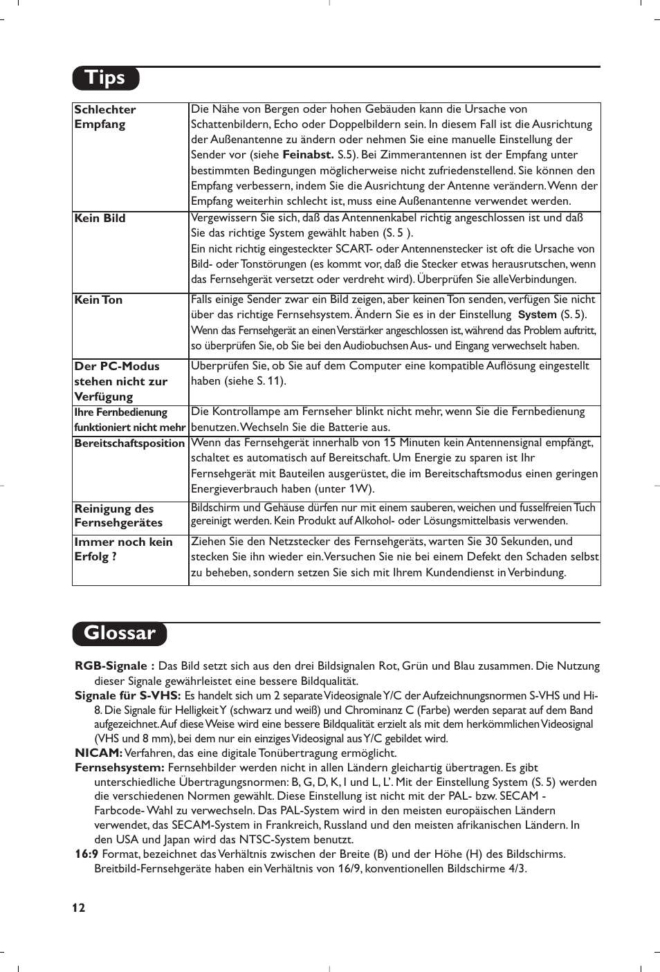 Glossar, Tips | Philips Streamium Flat TV User Manual | Page 50 / 136