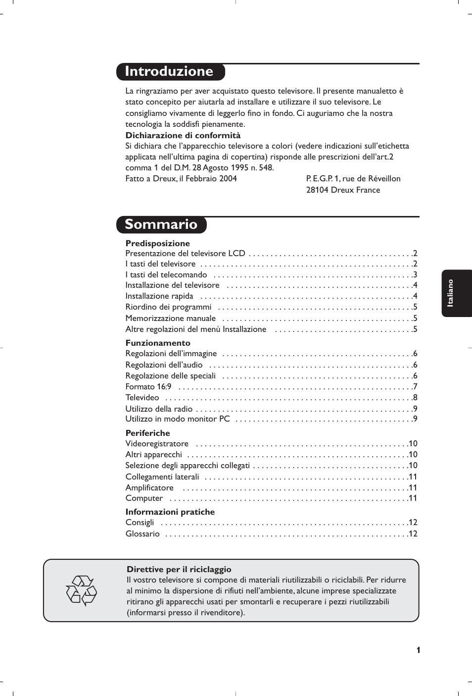 Introduzione sommario | Philips Streamium Flat TV User Manual | Page 51 / 136