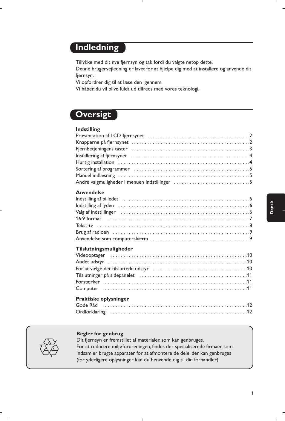 Indledning oversigt | Philips Streamium Flat TV User Manual | Page 63 / 136