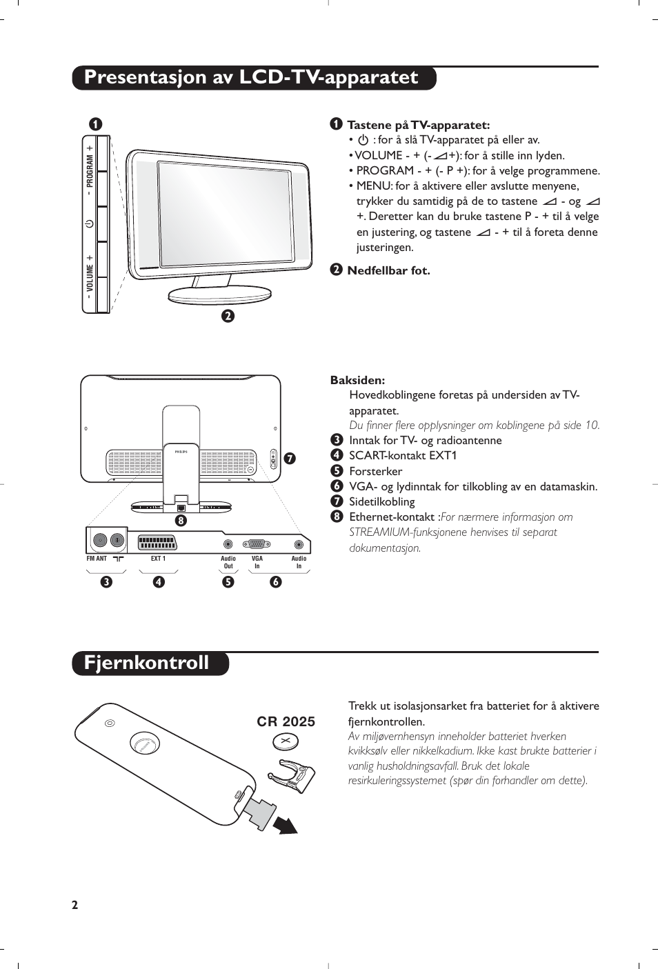 Presentasjon av lcd-tv-apparatet fjernkontroll | Philips Streamium Flat TV User Manual | Page 76 / 136