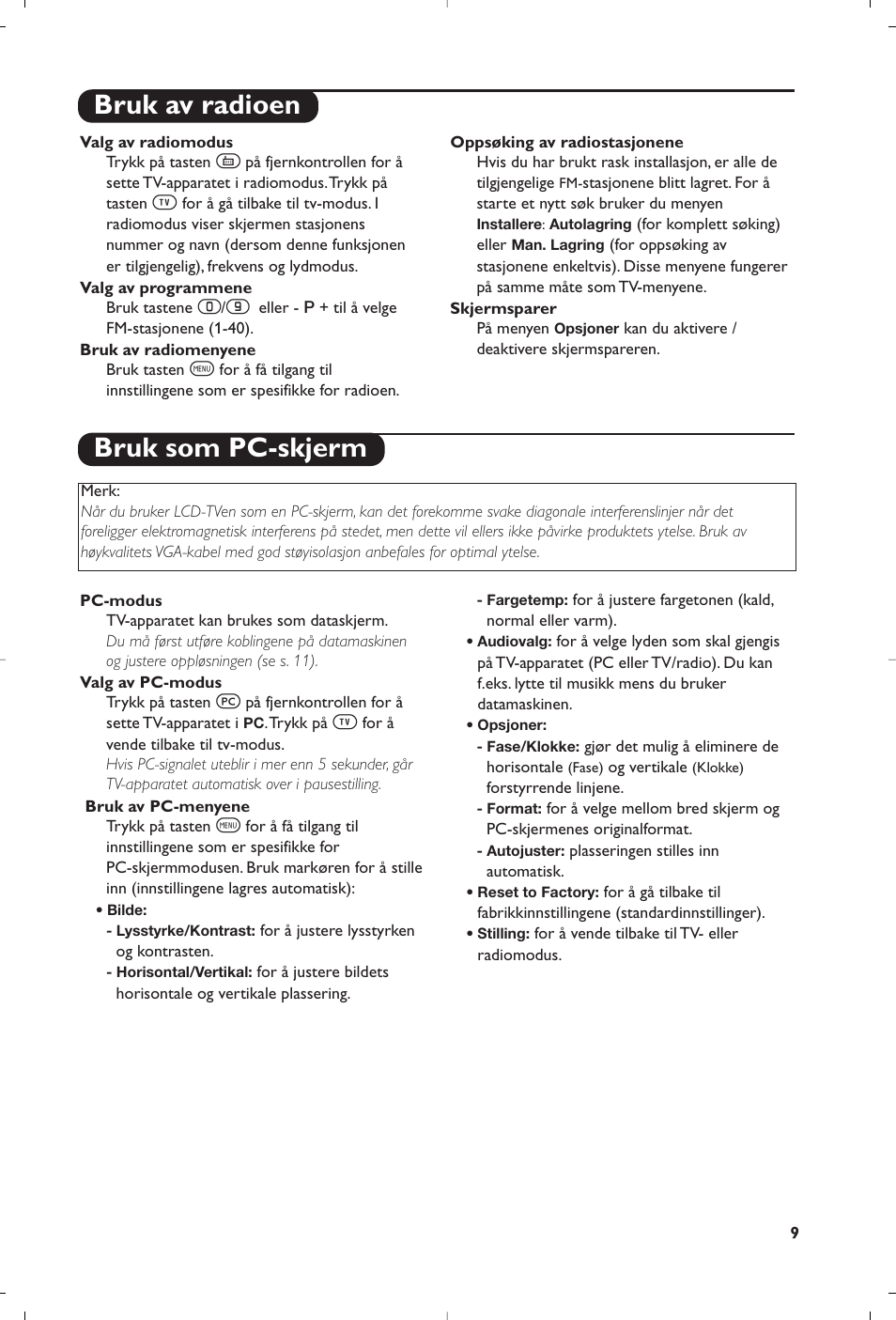 Bruk av radioen bruk som pc-skjerm | Philips Streamium Flat TV User Manual | Page 83 / 136