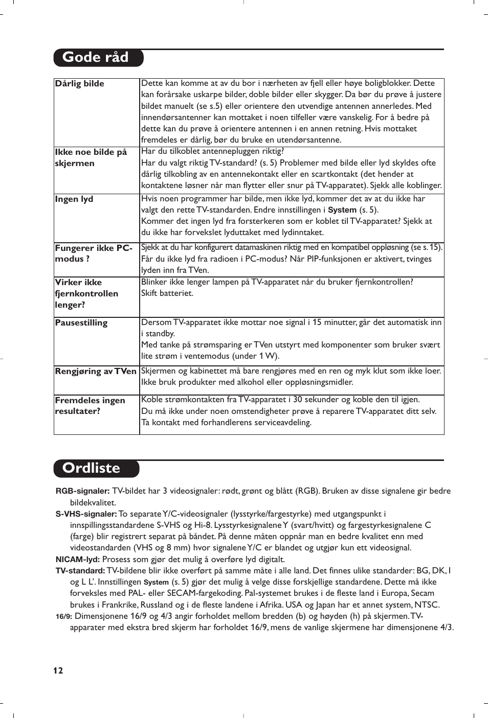 Ordliste, Gode råd | Philips Streamium Flat TV User Manual | Page 86 / 136