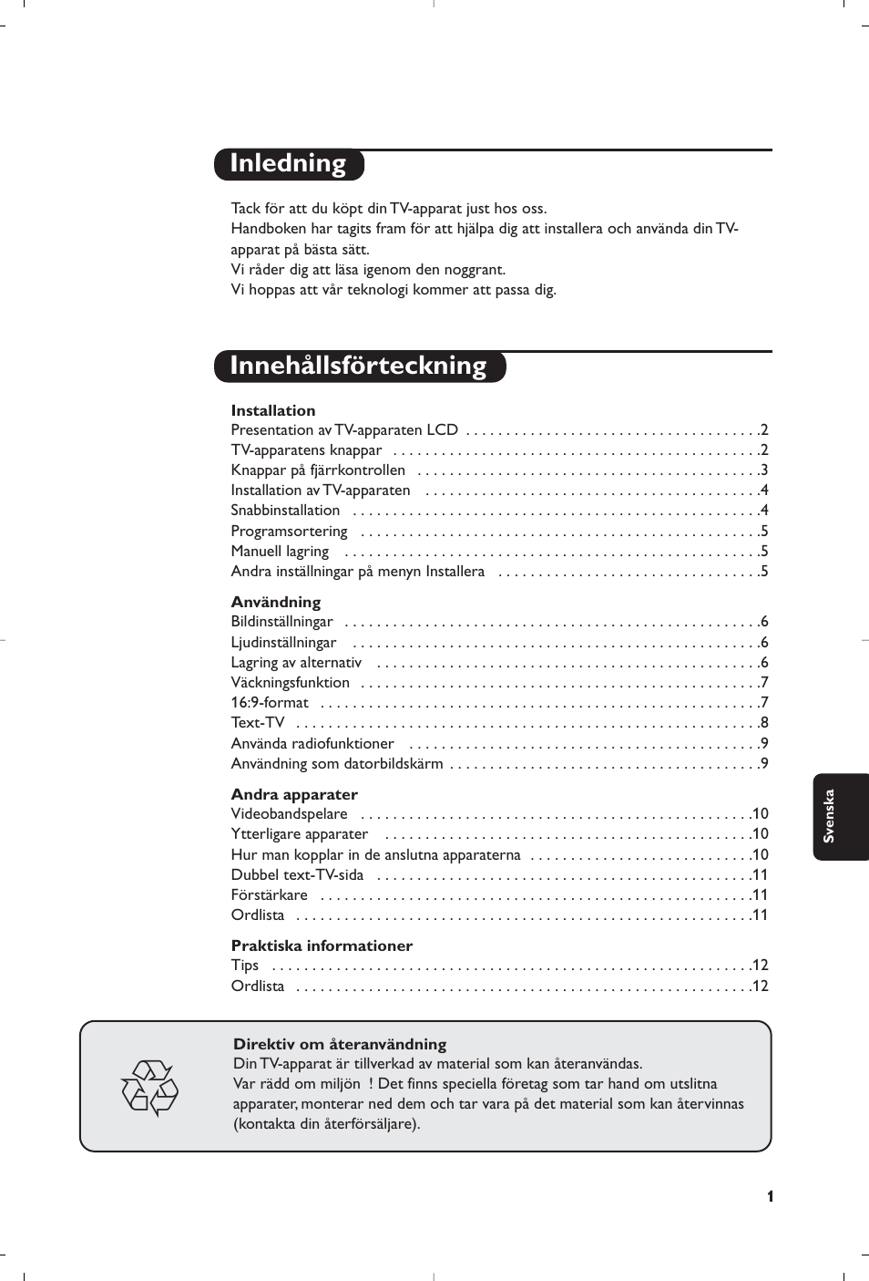 Inledning innehållsförteckning | Philips Streamium Flat TV User Manual | Page 87 / 136