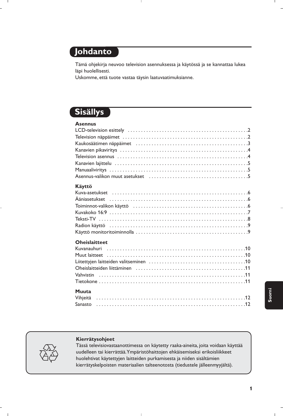 Johdanto sisällys | Philips Streamium Flat TV User Manual | Page 99 / 136