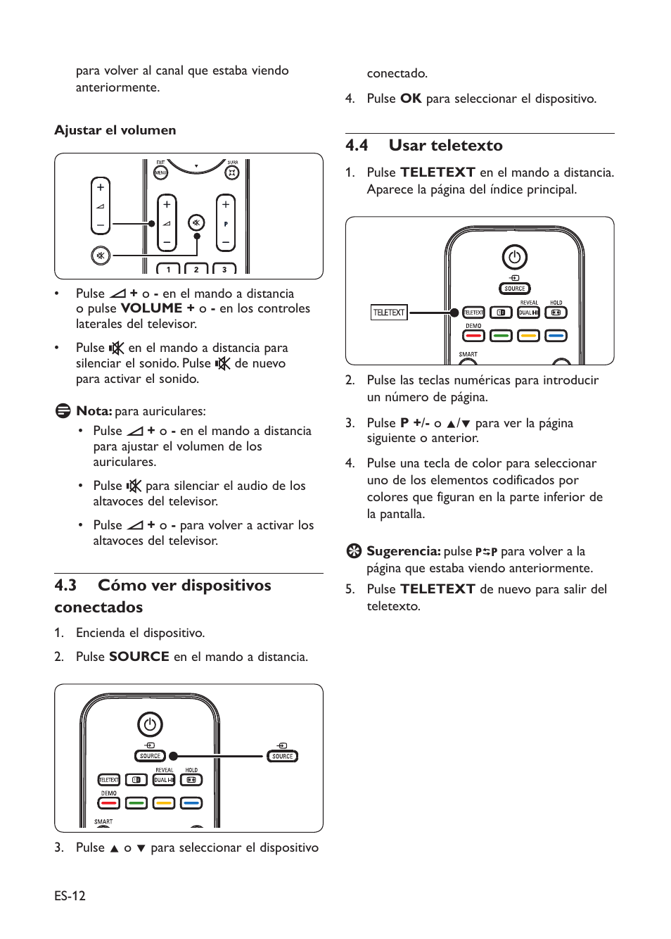 3 cómo ver dispositivos conectados, 4 usar teletexto | Philips TV LCD User Manual | Page 15 / 32