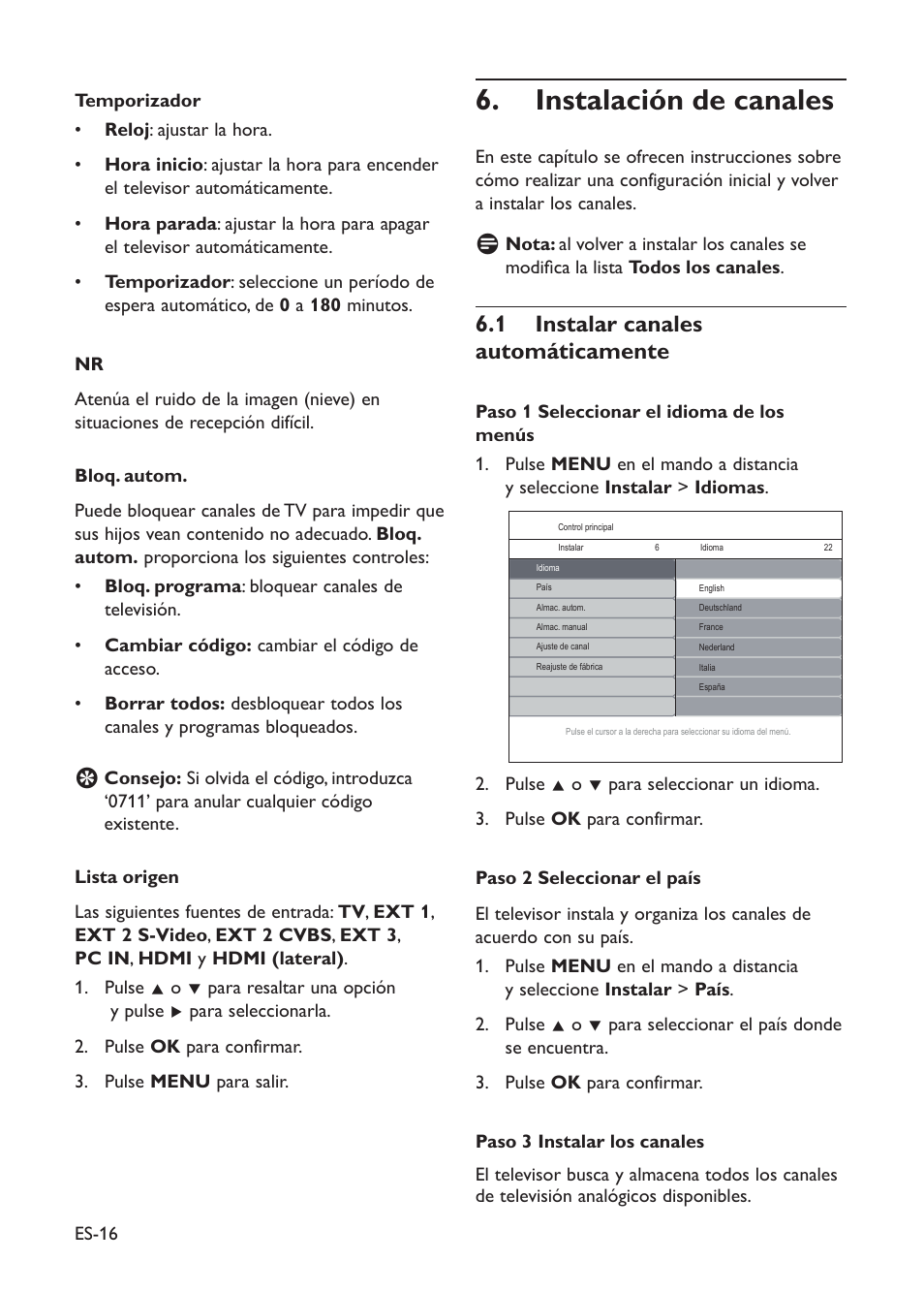 Instalación de canales, 1 instalar canales automáticamente | Philips TV LCD User Manual | Page 19 / 32