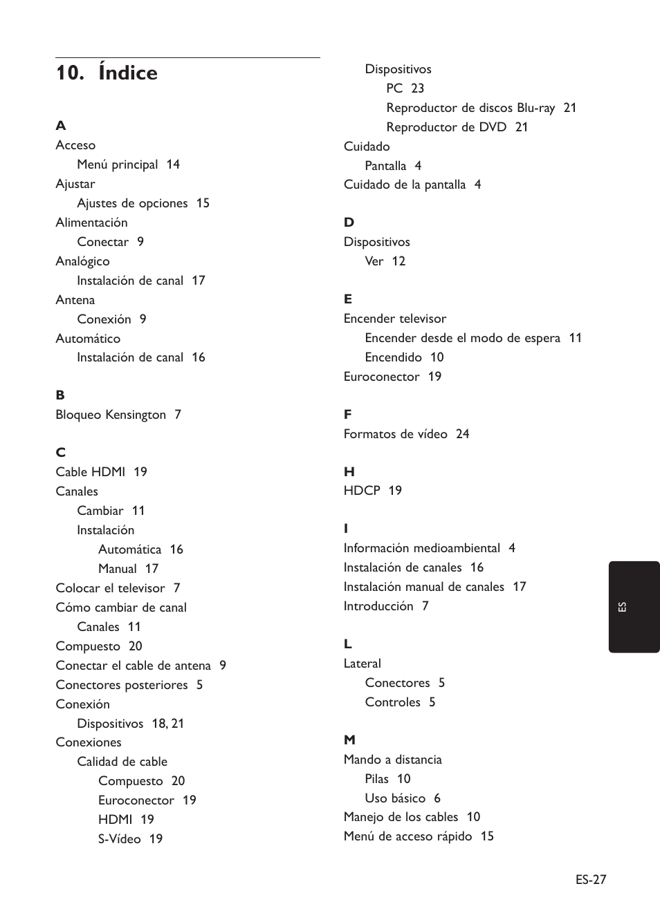 Índice 10 | Philips TV LCD User Manual | Page 30 / 32