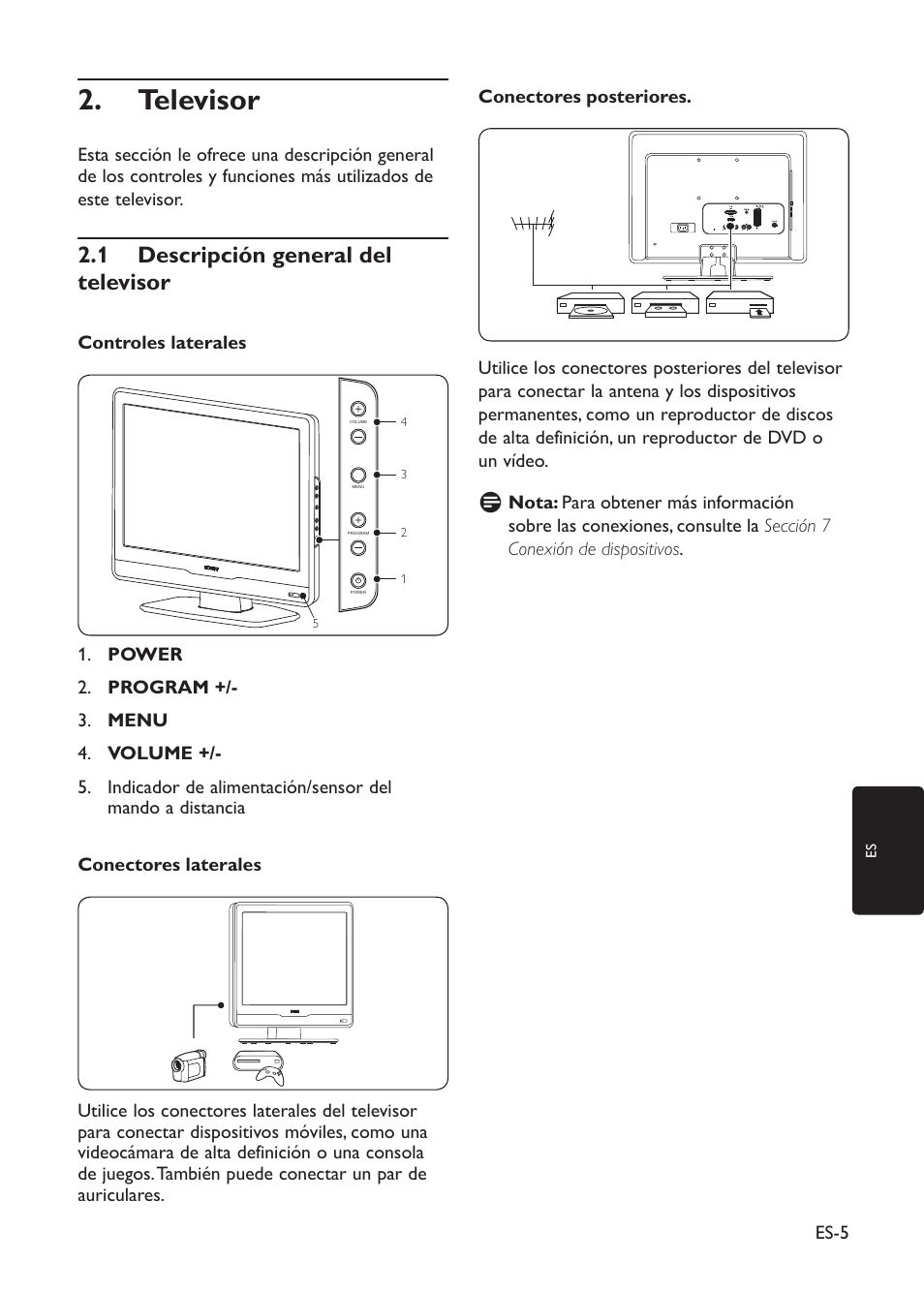 Televisor 2, 1 descripción general del televisor | Philips TV LCD User Manual | Page 8 / 32