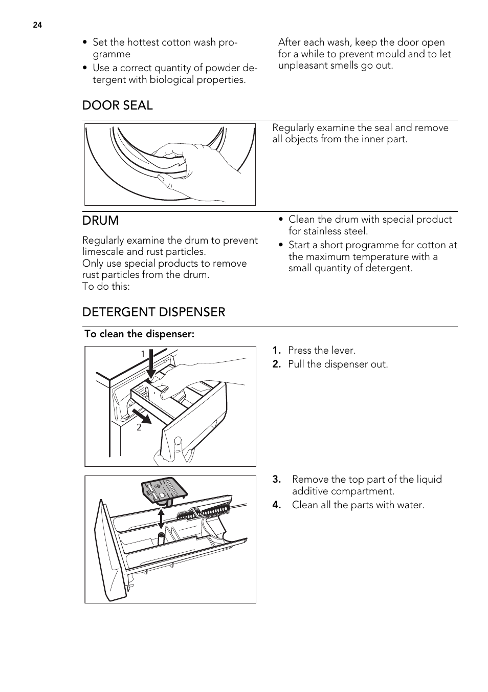 Door seal, Drum, Detergent dispenser | AEG L 98699 FL User Manual | Page 24 / 40