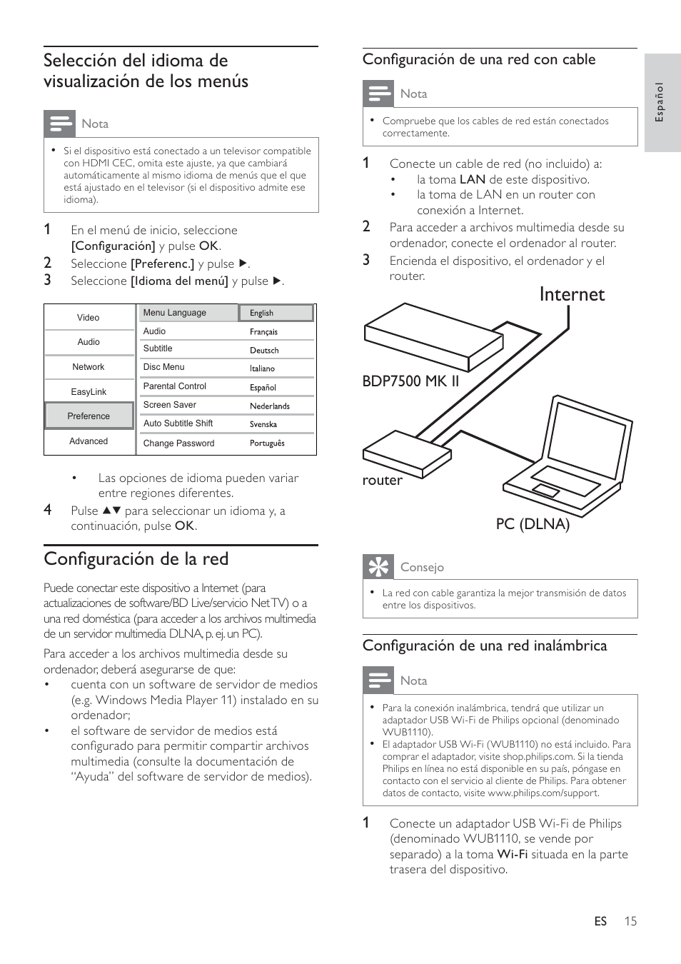 Philips 7000 series Reproductor de Blu-ray Disc User Manual | Page 15 / 57