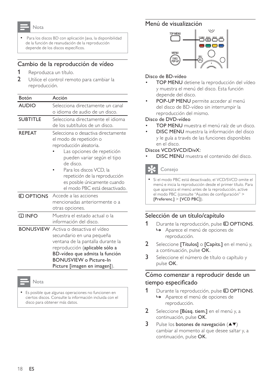 Philips 7000 series Reproductor de Blu-ray Disc User Manual | Page 18 / 57