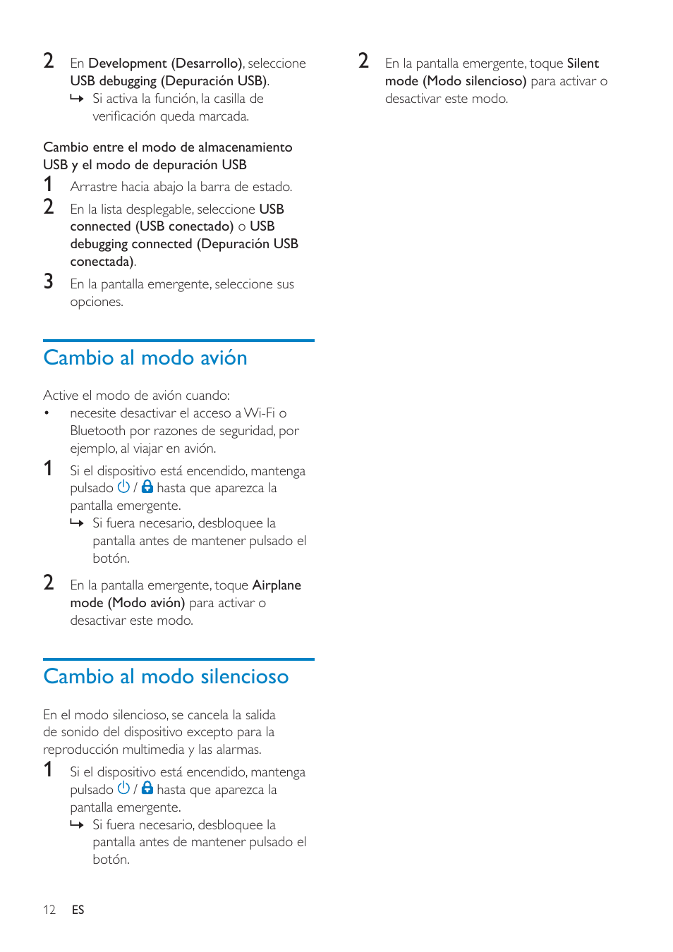 Cambio al modo avión, Cambio al modo silencioso | Philips GoGEAR Mini tableta con Android™ User Manual | Page 12 / 76