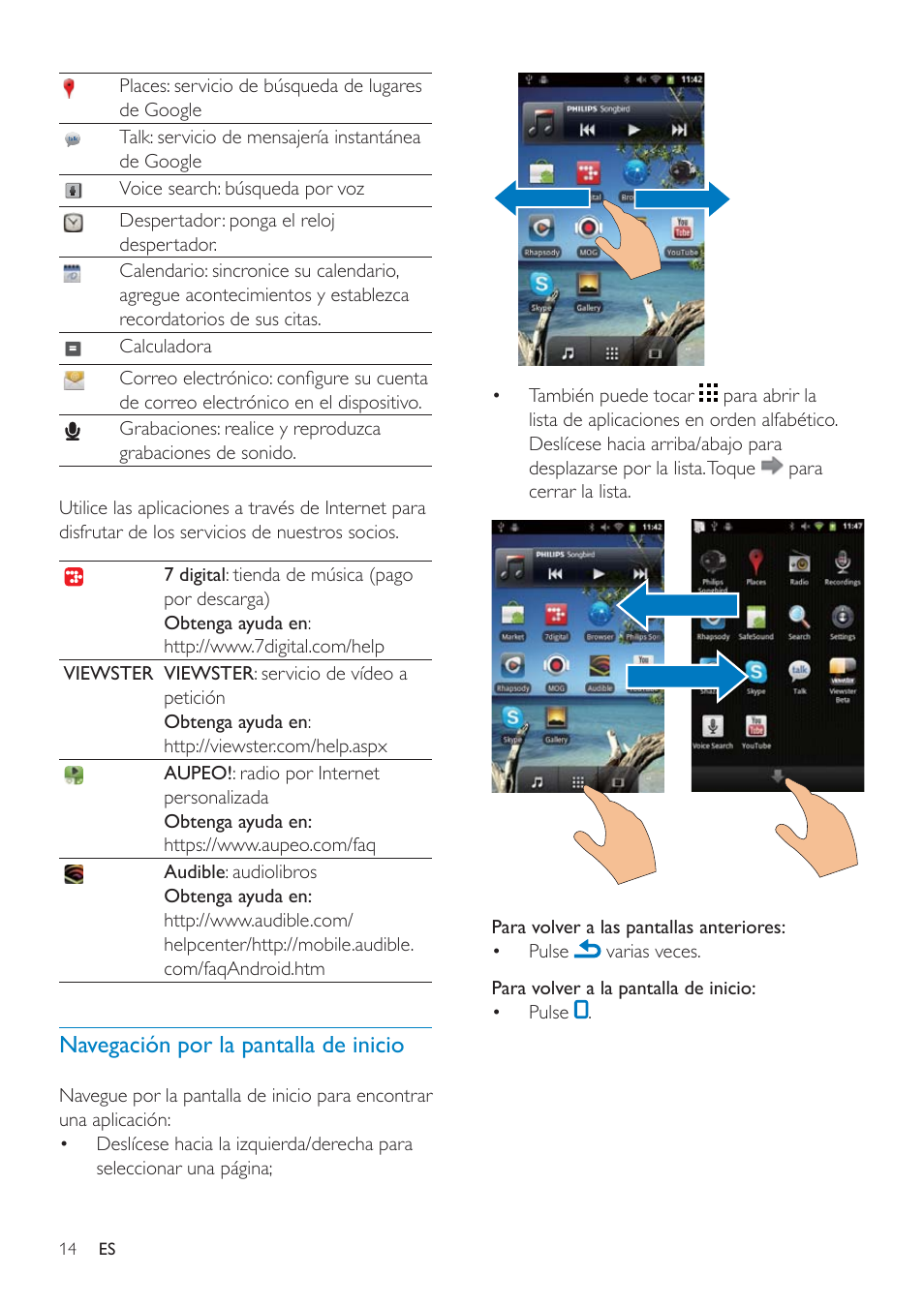 Pantalla de inicio | Philips GoGEAR Mini tableta con Android™ User Manual | Page 14 / 76
