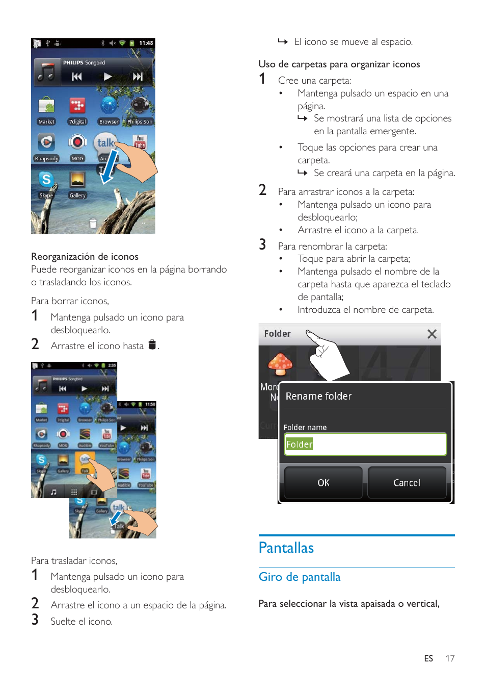 Personalización de la pantalla de inicio | Philips GoGEAR Mini tableta con Android™ User Manual | Page 17 / 76