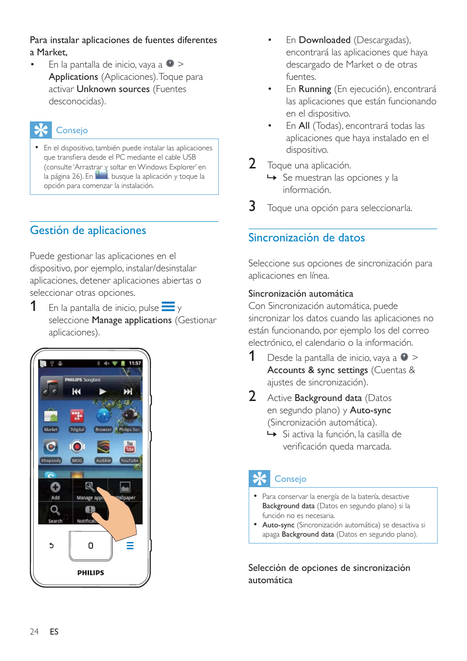 Aplicación market, Instalación de aplicaciones | Philips GoGEAR Mini tableta con Android™ User Manual | Page 24 / 76