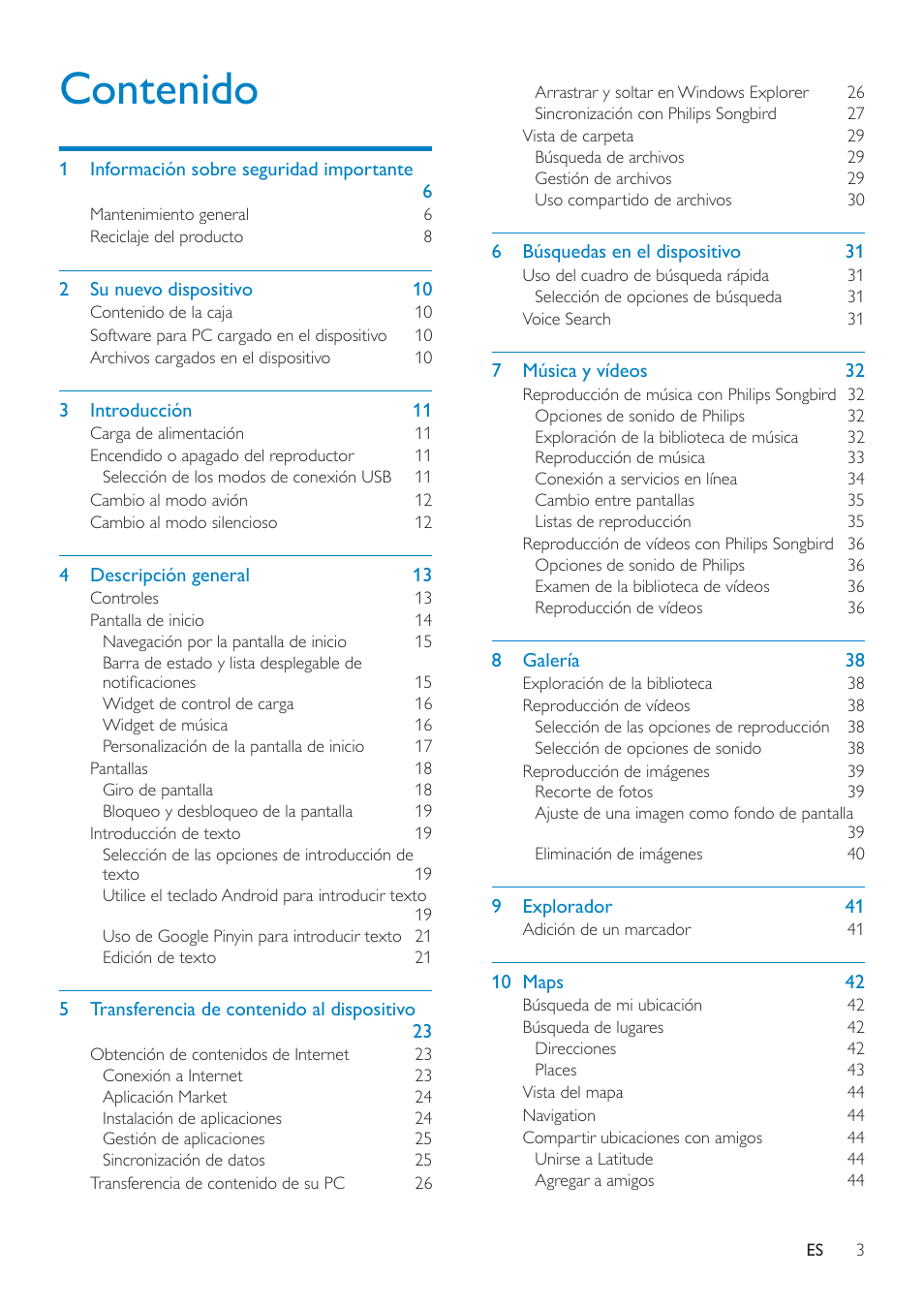 Philips GoGEAR Mini tableta con Android™ User Manual | Page 3 / 76