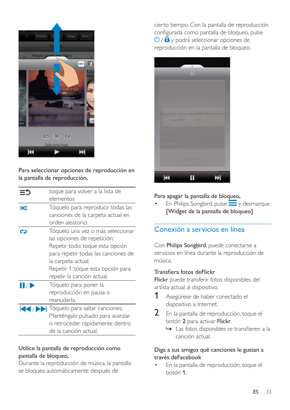 Reproducción de música | Philips GoGEAR Mini tableta con Android™ User Manual | Page 33 / 76