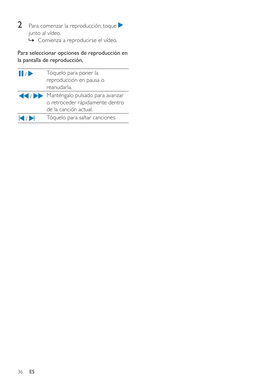 Reproducción de vídeos con philips songbird, Opciones de sonido de philips, Examen de la biblioteca de vídeos | Reproducción de vídeos, Reproducción de vídeos con philips songbird 36 | Philips GoGEAR Mini tableta con Android™ User Manual | Page 36 / 76
