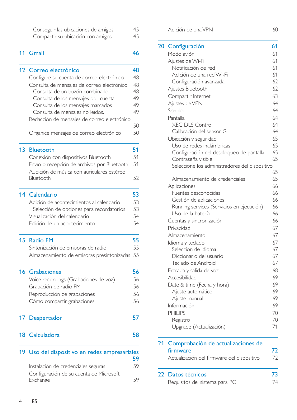 Philips GoGEAR Mini tableta con Android™ User Manual | Page 4 / 76