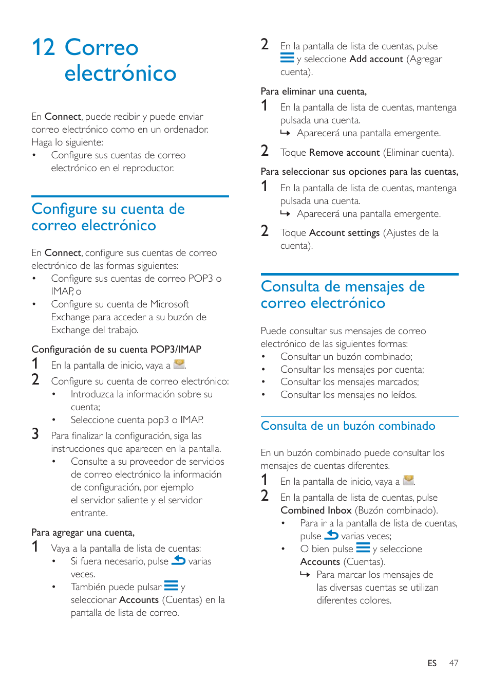 12 correo electrónico, Consulta de mensajes de correo electrónico, Rqàjxuhvxfxhqwdgh correo electrónico | Philips GoGEAR Mini tableta con Android™ User Manual | Page 47 / 76