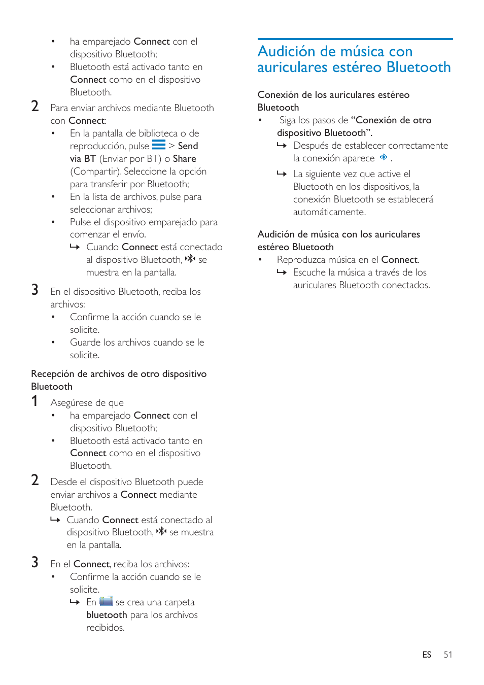 13 bluetooth, Conexión con dispositivos bluetooth, Envío o recepción de archivos por bluetooth | Envío o recepción de archivos por bluetooth 51 | Philips GoGEAR Mini tableta con Android™ User Manual | Page 51 / 76