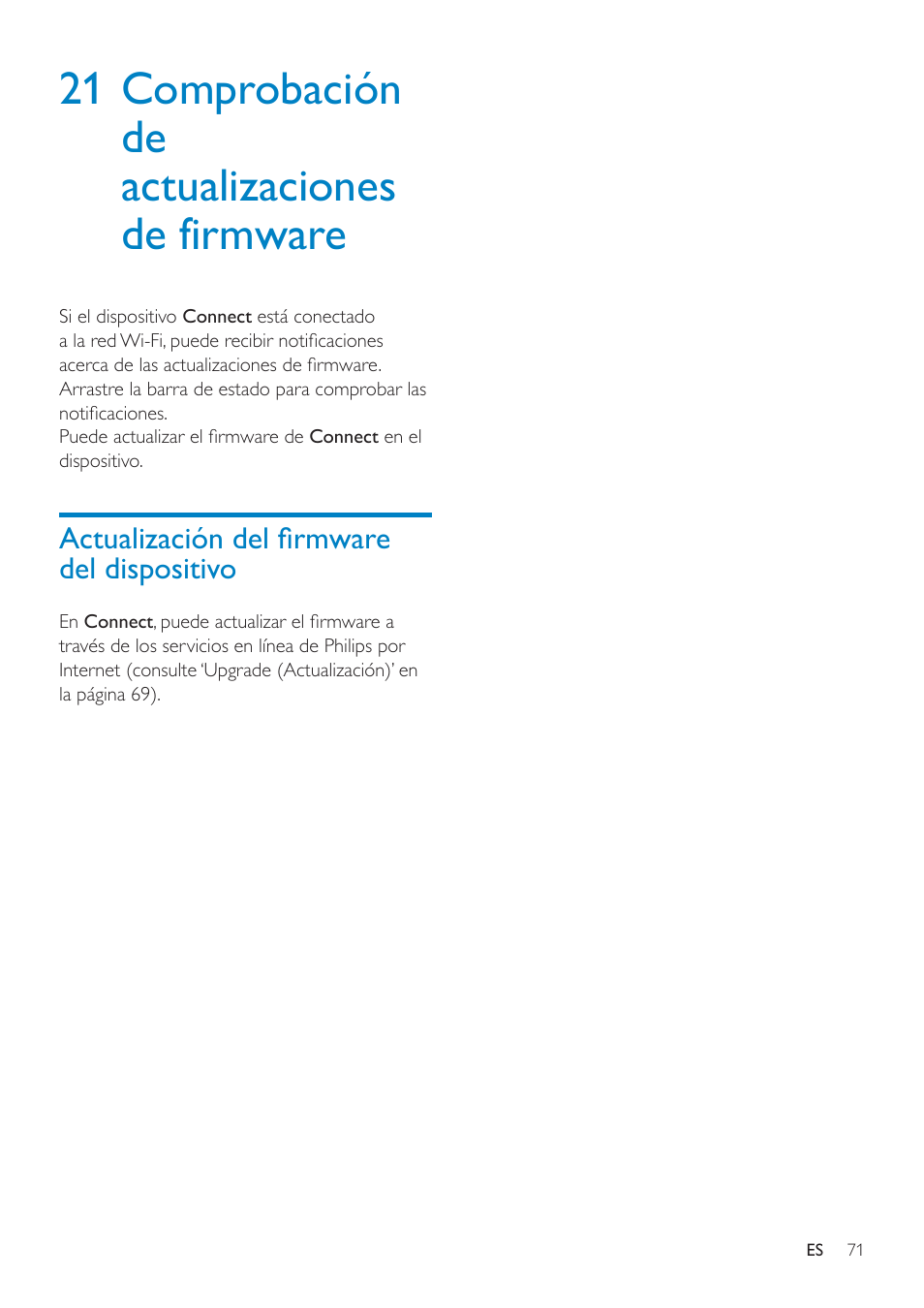 Upgrade (actualización), 21 comprobación de actualizaciones ghilupzduh, Fwxdol]dflyqghoàupzduh del dispositivo | Philips GoGEAR Mini tableta con Android™ User Manual | Page 71 / 76