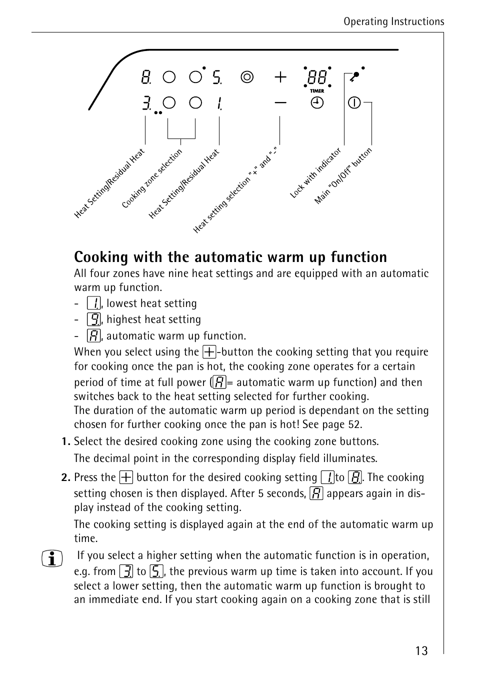 Cooking with the automatic warm up function | AEG 95300KA-MN User Manual | Page 13 / 32