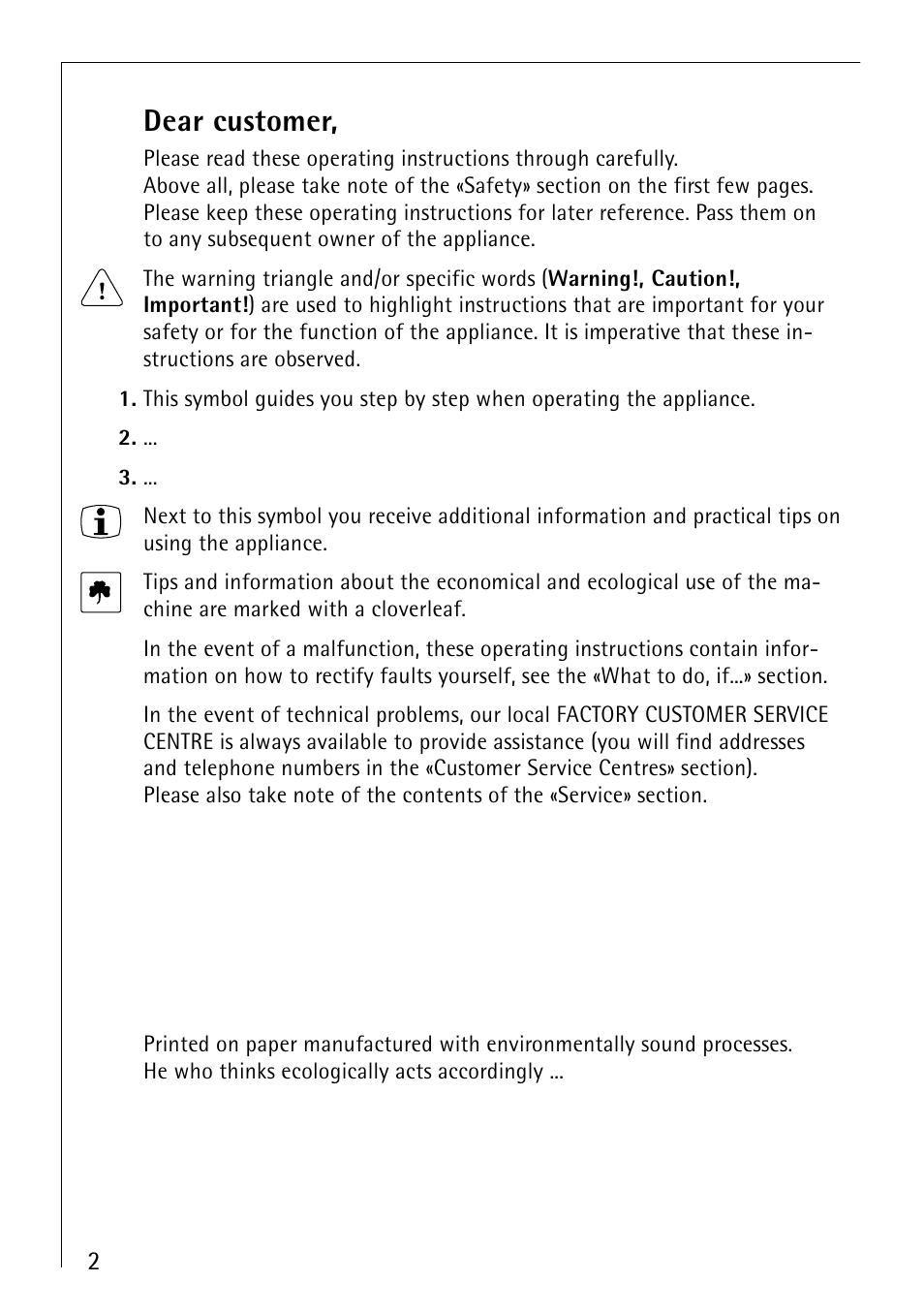 Dear customer | AEG 95300KA-MN User Manual | Page 2 / 32