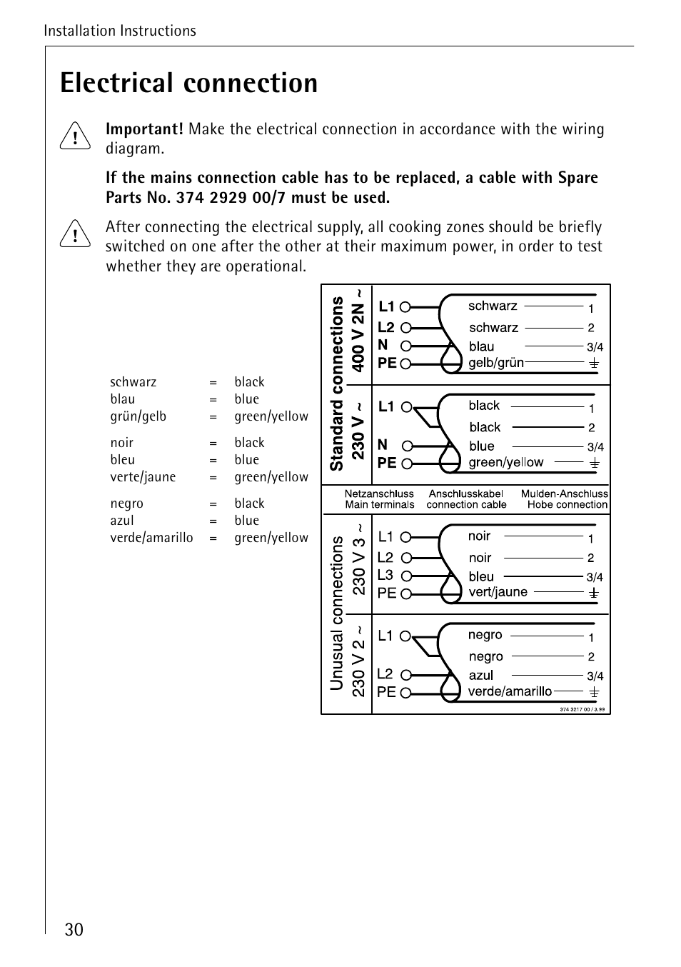Electrical connection | AEG 95300KA-MN User Manual | Page 30 / 32