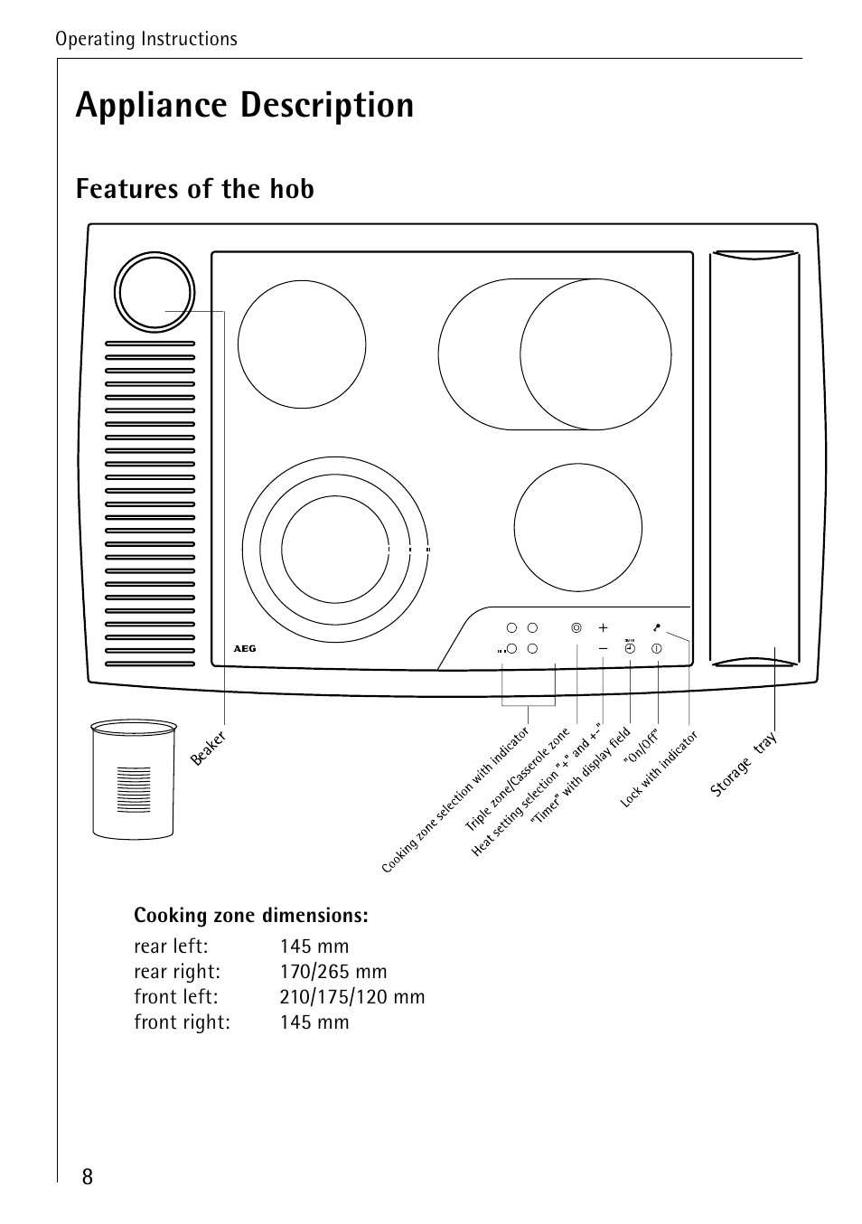 Appliance description, Features of the hob | AEG 95300KA-MN User Manual | Page 8 / 32