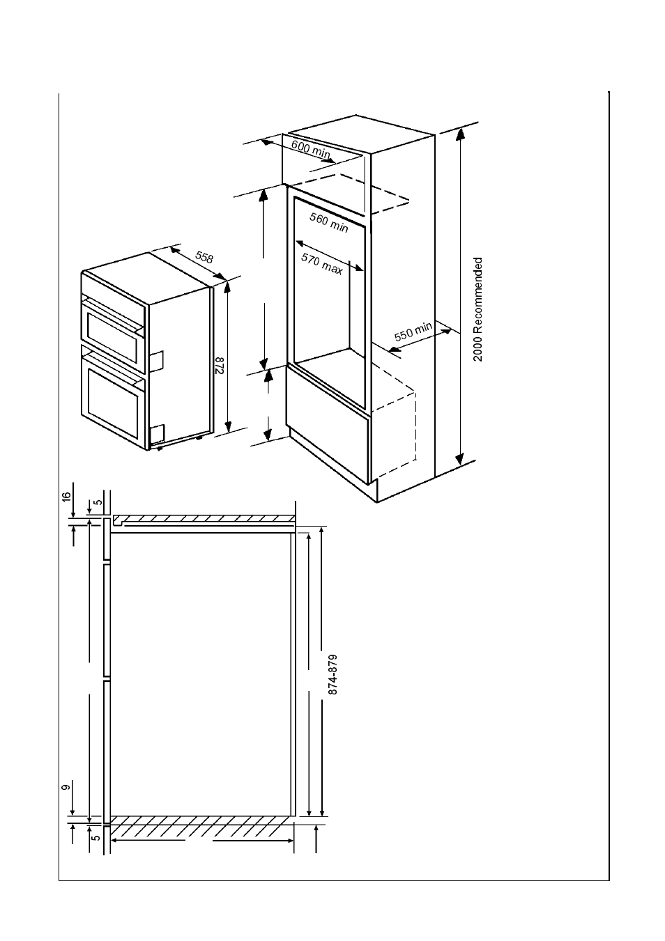 Recommended cabinet dimensions | AEG COMPETENCE D2160-1 User Manual | Page 34 / 40