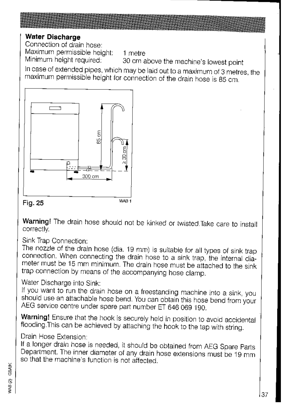 Water discharge | AEG OKO_FAVORIT 3220 User Manual | Page 37 / 42