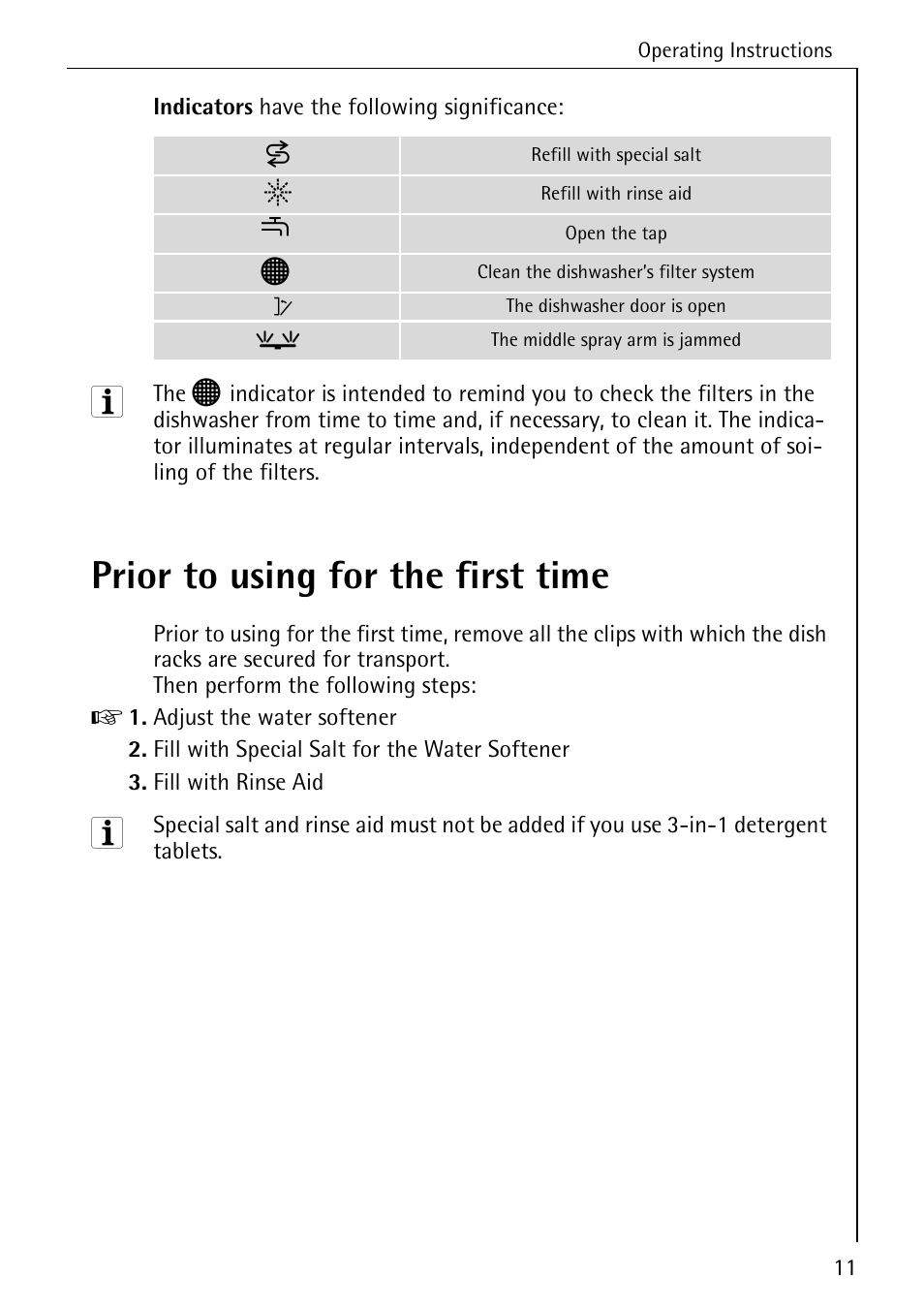 Prior to using for the first time | AEG FAVORIT 88050 I User Manual | Page 11 / 56